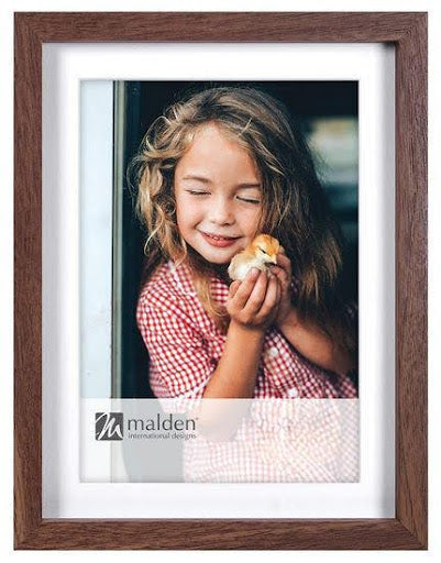 Wooden picture frame with a photo of a girl eating an onion, featuring the Malden International Designs brand.