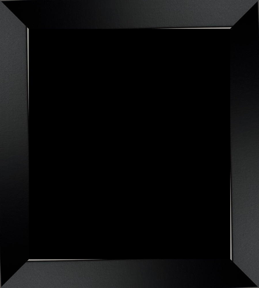 A glossy black picture frame with a wide border and no visible content. The frame has a sleek, modern design, conveying a minimalist and elegant tone.