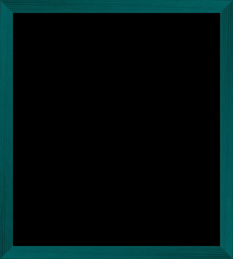 A teal wooden frame with a blank black center. The clean lines and rich color give a modern, minimalist feel, suggesting a space for artwork or a photo.