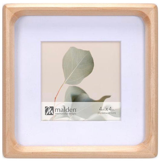 Wooden picture frame with a leaf photo and Malden International Designs label.