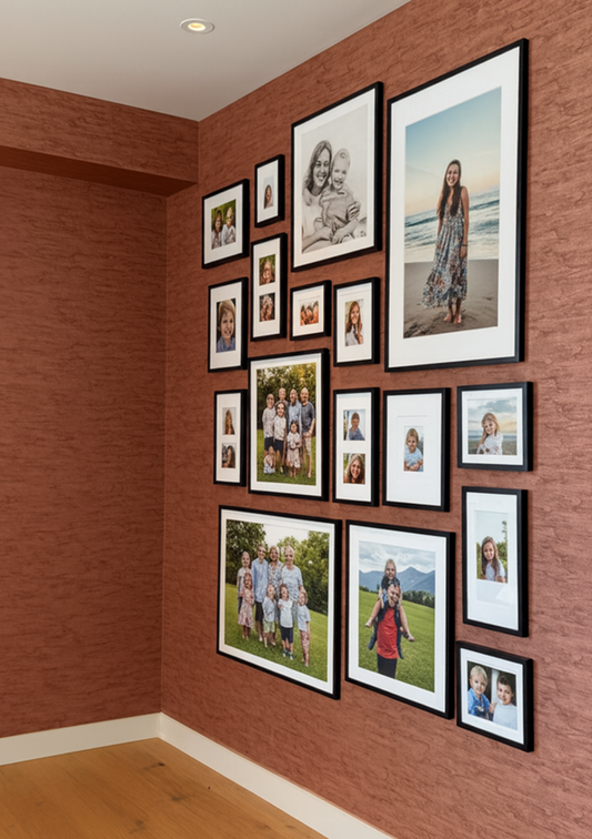 A room adorned with numerous framed pictures hanging on the walls, showcasing various artworks and photographs.