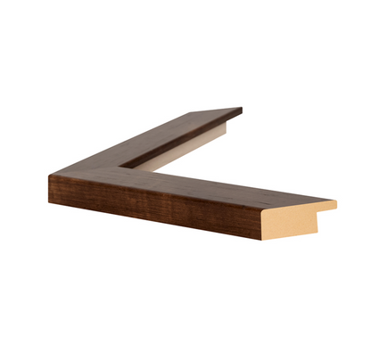 Dark brown, L-shaped wood corner piece with a light-colored interior, likely a frame section. The smooth, polished finish gives an elegant feel.