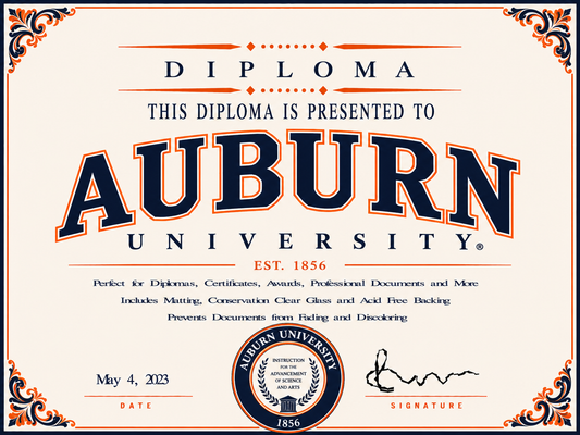 Auburn University diploma cover with decorative border and text