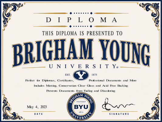Diploma template for Brigham Young University with decorative elements and text.