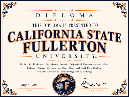 Diploma mockup template with California State Fullerton University branding