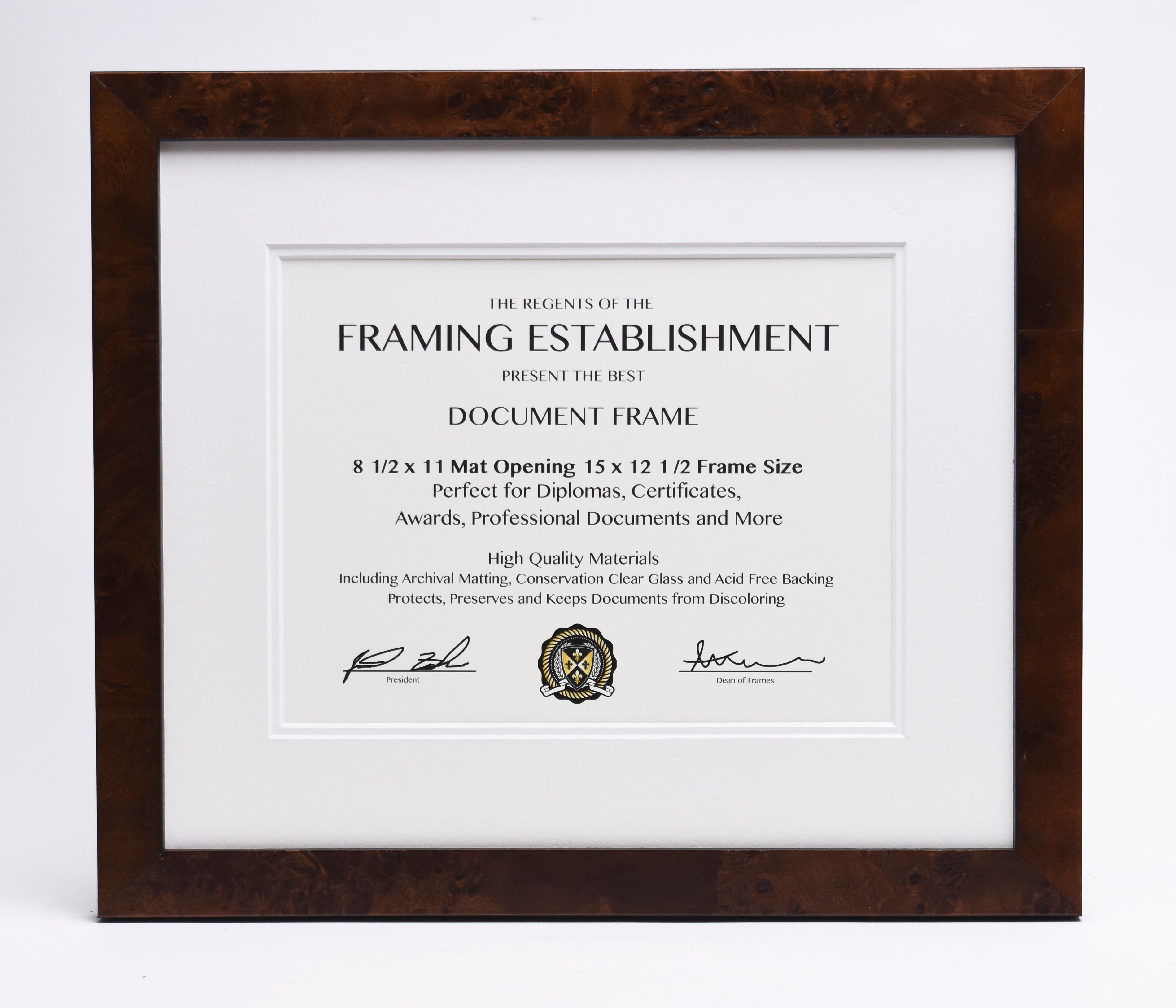 Fdocument Frame Best Burl Wood Document Frame 8.5x11 | Framing Establishment