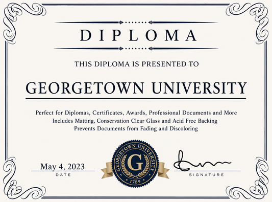 Georgetown University diploma cover with decorative elements and text.