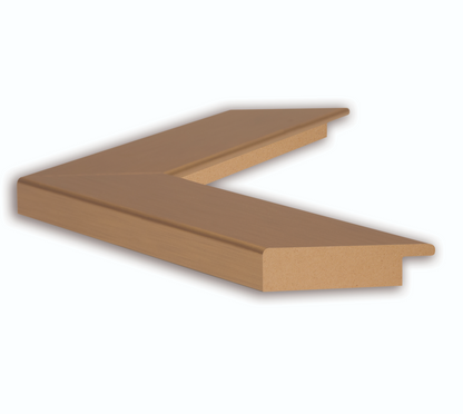 Wooden stair nose in a light brown finish, shown from a diagonal angle against a white background. It provides a smooth edge for steps.