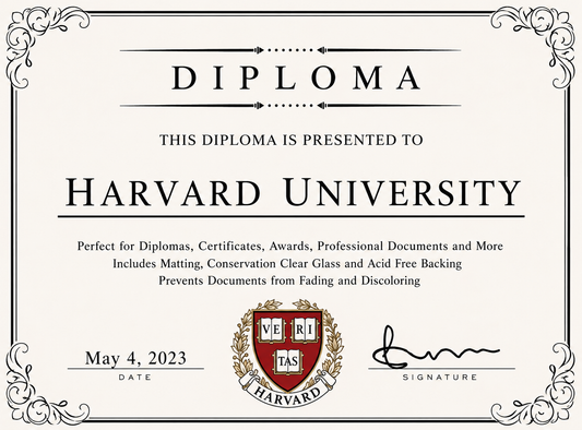 Harvard University diploma cover with decorative elements and text.