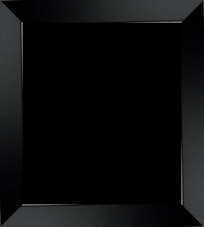 A glossy black picture frame with a wide border and no visible content. The frame has a sleek, modern design, conveying a minimalist and elegant tone.