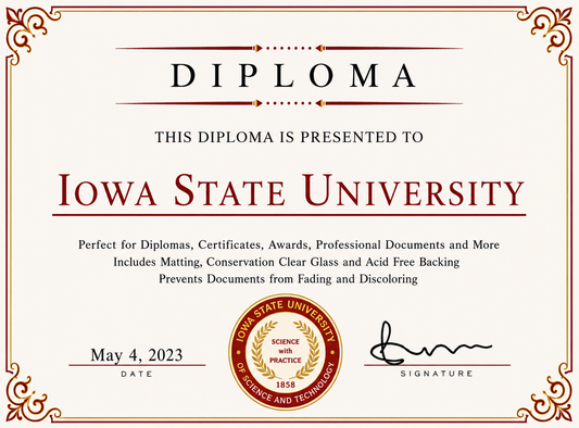 Diploma cover with 'Iowa State University' logo and text