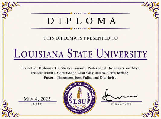 Diploma cover with Louisiana State University logo and text