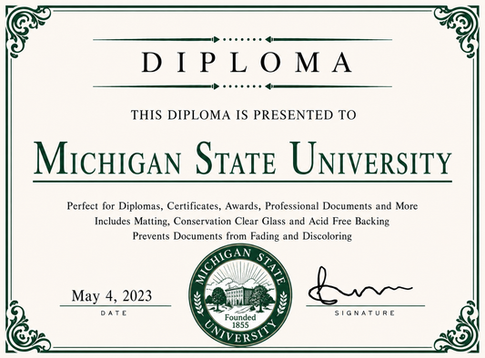 Diploma cover with Michigan State University logo and text