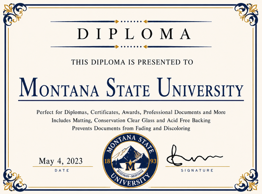 Montana State University diploma cover with decorative elements and text.