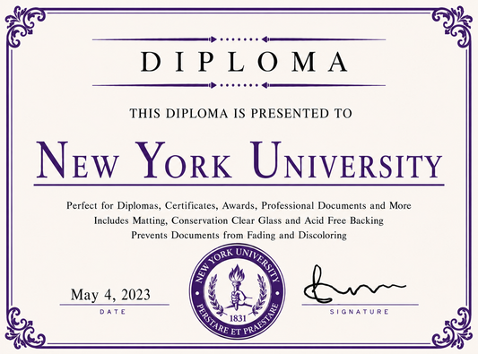 Diploma cover with New York University logo and text