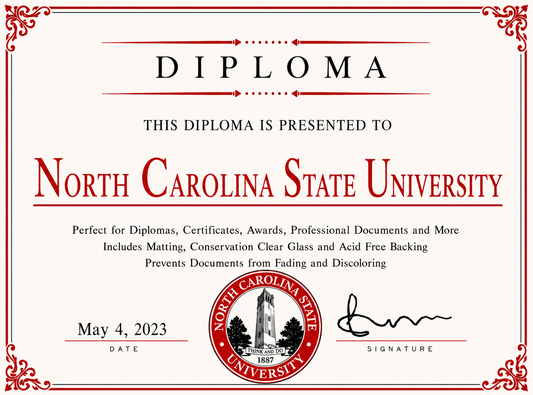 Diploma cover with North Carolina State University logo and text
