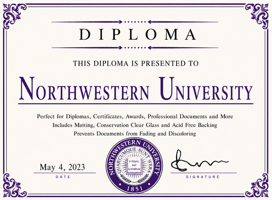 Diploma cover with Northwestern University logo and text