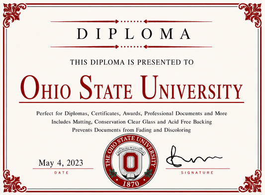 Diploma cover with Ohio State University logo and text