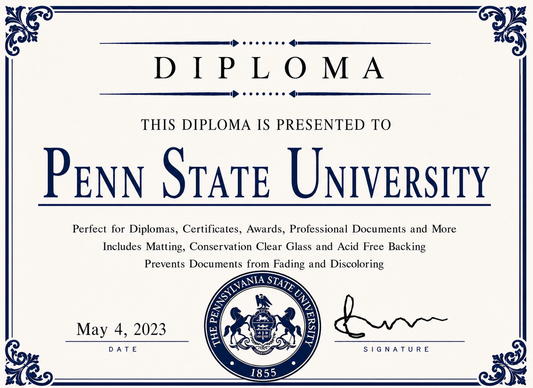 Diploma cover with 'Penn State University' text and logo on a white background