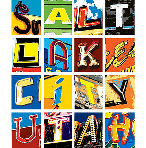 Collage of colorful signs with text in various fonts and styles.