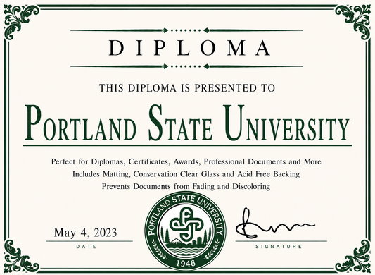 Diploma cover with 'Portland State University' logo and text