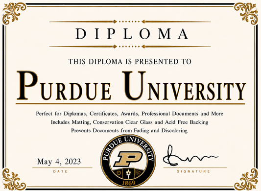 Diploma cover with Purdue University logo and text