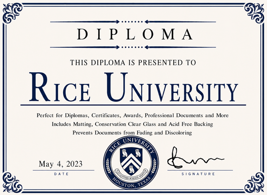 Diploma cover with Rice University logo and text