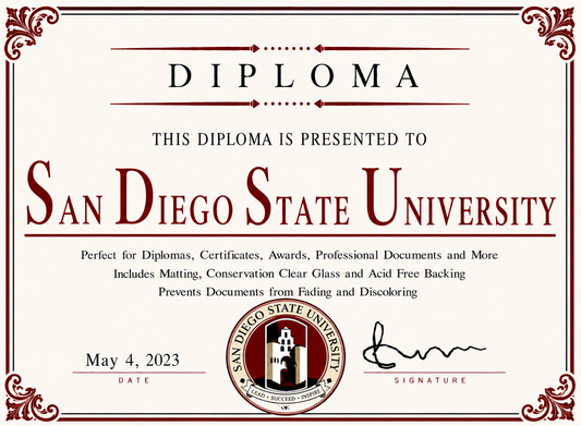 Diploma cover with San Diego State University logo and text