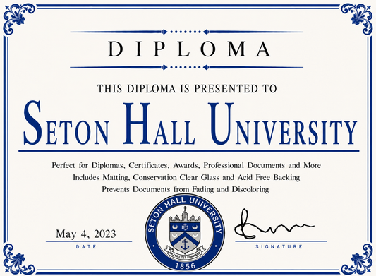 Diploma cover with Seton Hall University logo and text