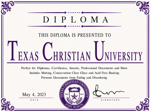 Diploma cover with Texas Christian University logo and text