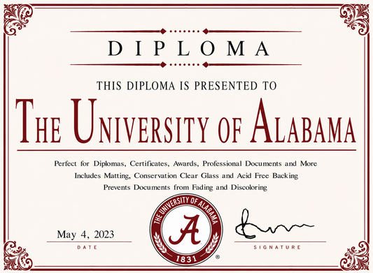 Diploma cover with 'The University of Alabama' logo and text