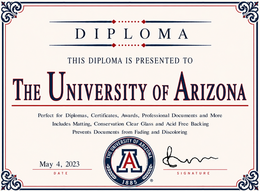 Diploma cover with 'The University of Arizona' logo and text