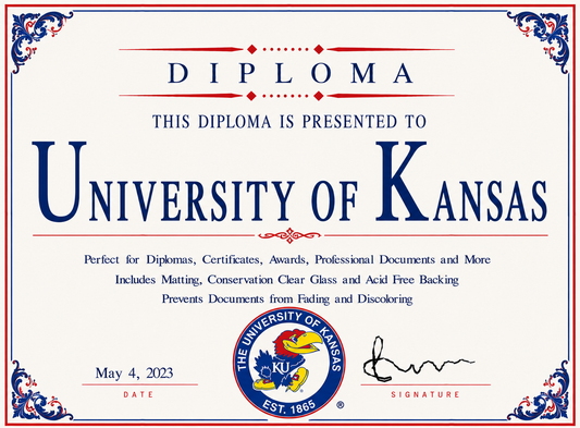 Diploma cover with 'University of Kansas' logo and text