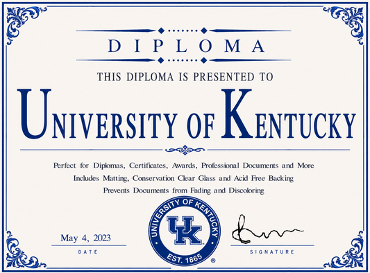 Diploma cover with 'University of Kentucky' logo and text