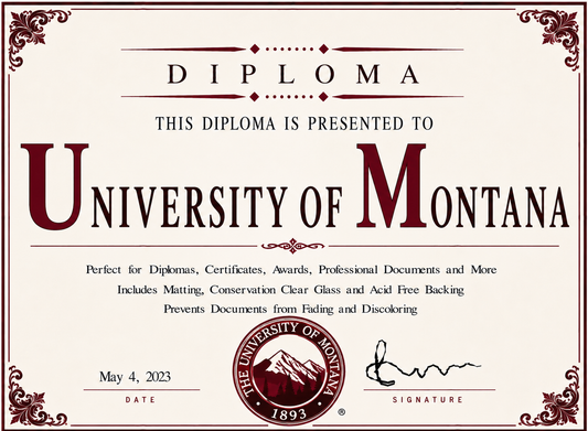 Diploma cover from the University of Montana with decorative elements and text.