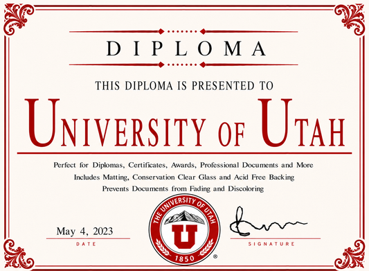Diploma cover from the University of Utah with decorative border and text.