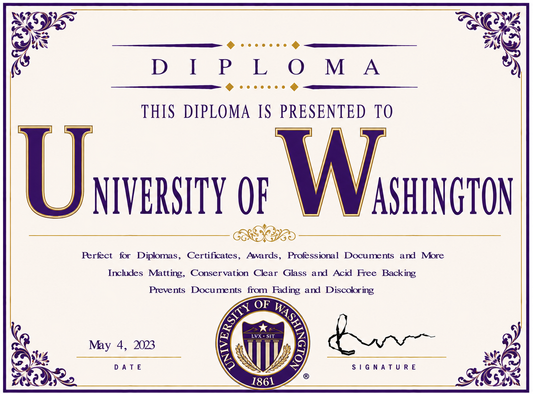 Diploma cover with 'University of Washington' branding