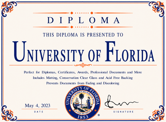 Diploma cover with 'University of Florida' logo and text