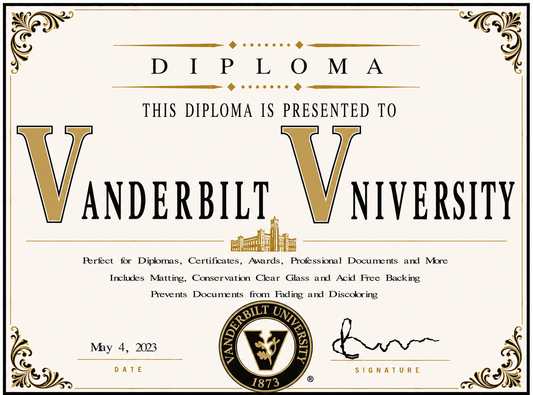 Diploma mockup with Vanderbilt University branding